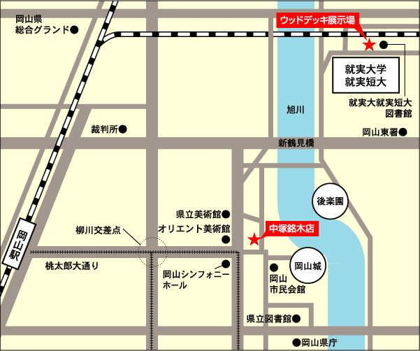 中塚銘木店・マクセラムデッキ展示場 地図
